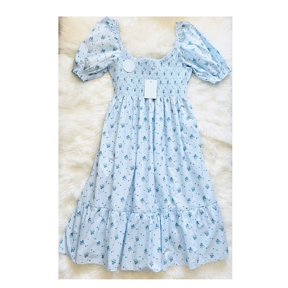 New! HILL HOUSE The Louisa Nap Midi Dress in Blue Ditsy - Picture 6 of 14